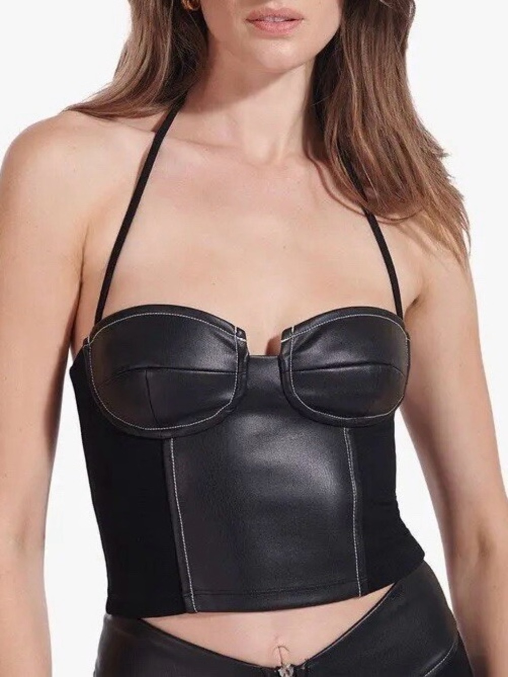 Staud Glen Top Faux Leather Bustier in Black NWT